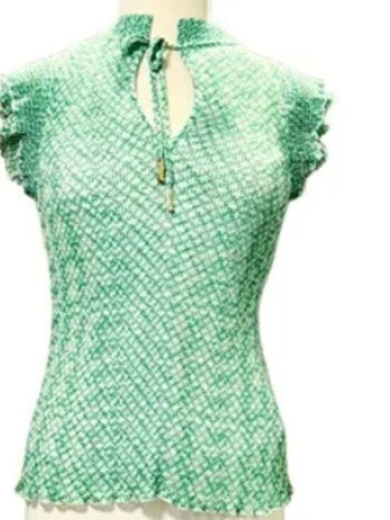 Dkny Tops - DKNY Ribbed Green Short Sleeve Top Golden Tips Stretchy Lined Blouse Small